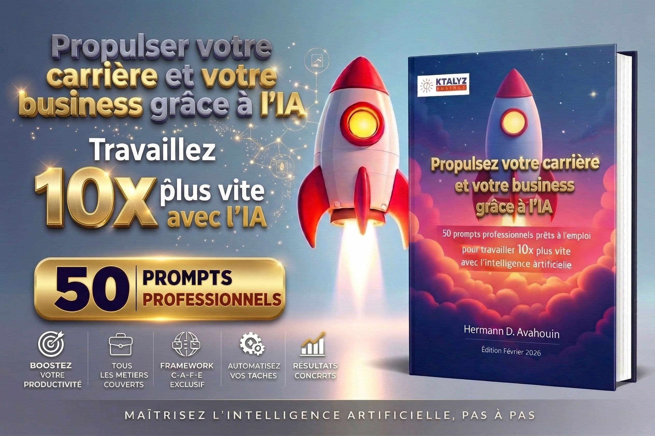 Propulsez votre carrière et votre business grâce à l'IA : 50 prompts professionnels prêts à l'emploi pour travailler 10X plus vite avec l'intelligence artificielle